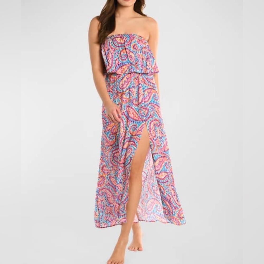 La Blanca Resortwear Womens Pebble Bandeau Paisley Maxi Dress XS Multicolor Slit